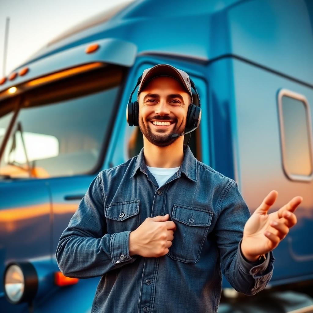 MAT Dispatch dispatcher with a headset standing beside a semi truck