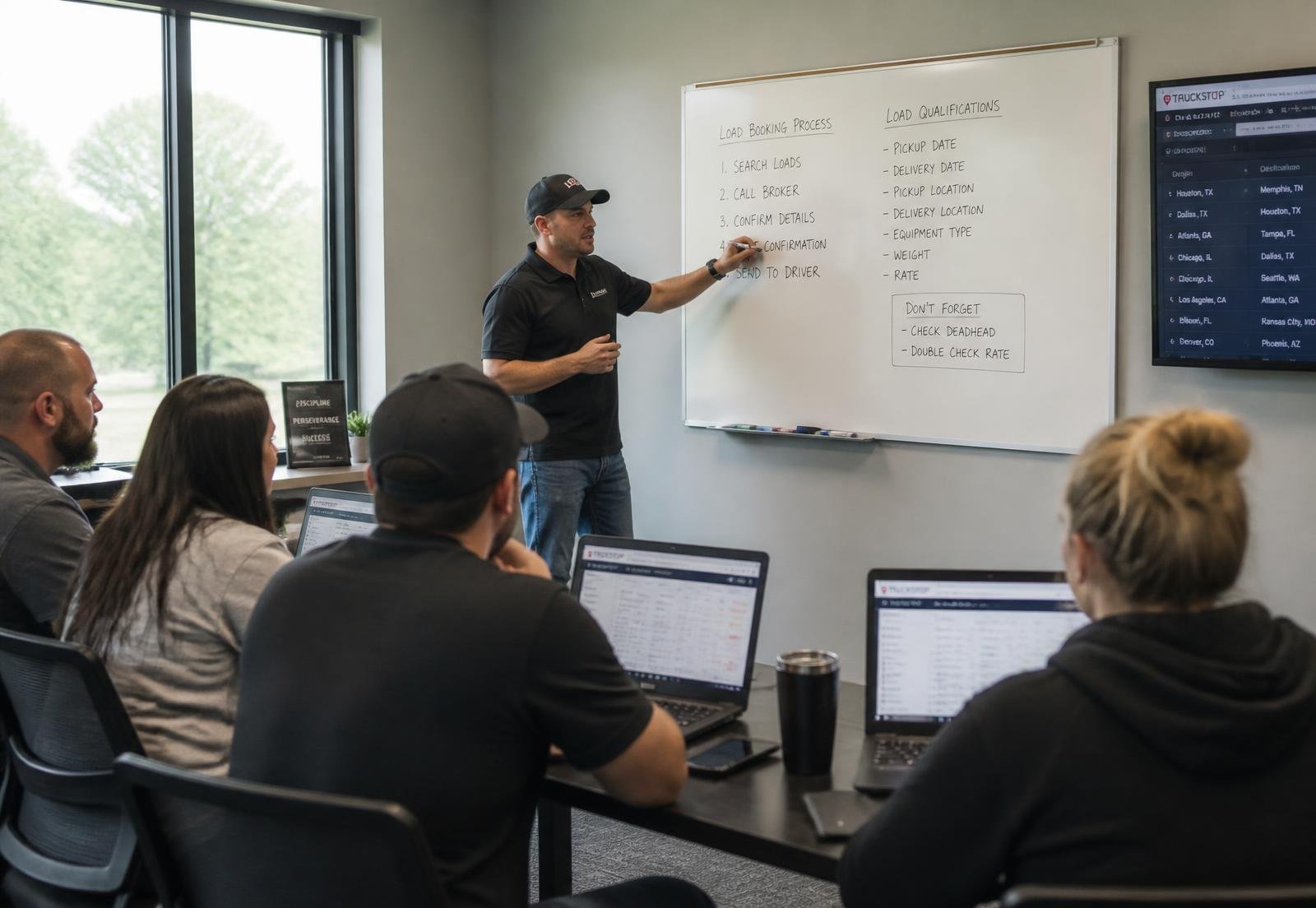 Dispatch trainer walking a student through load board software