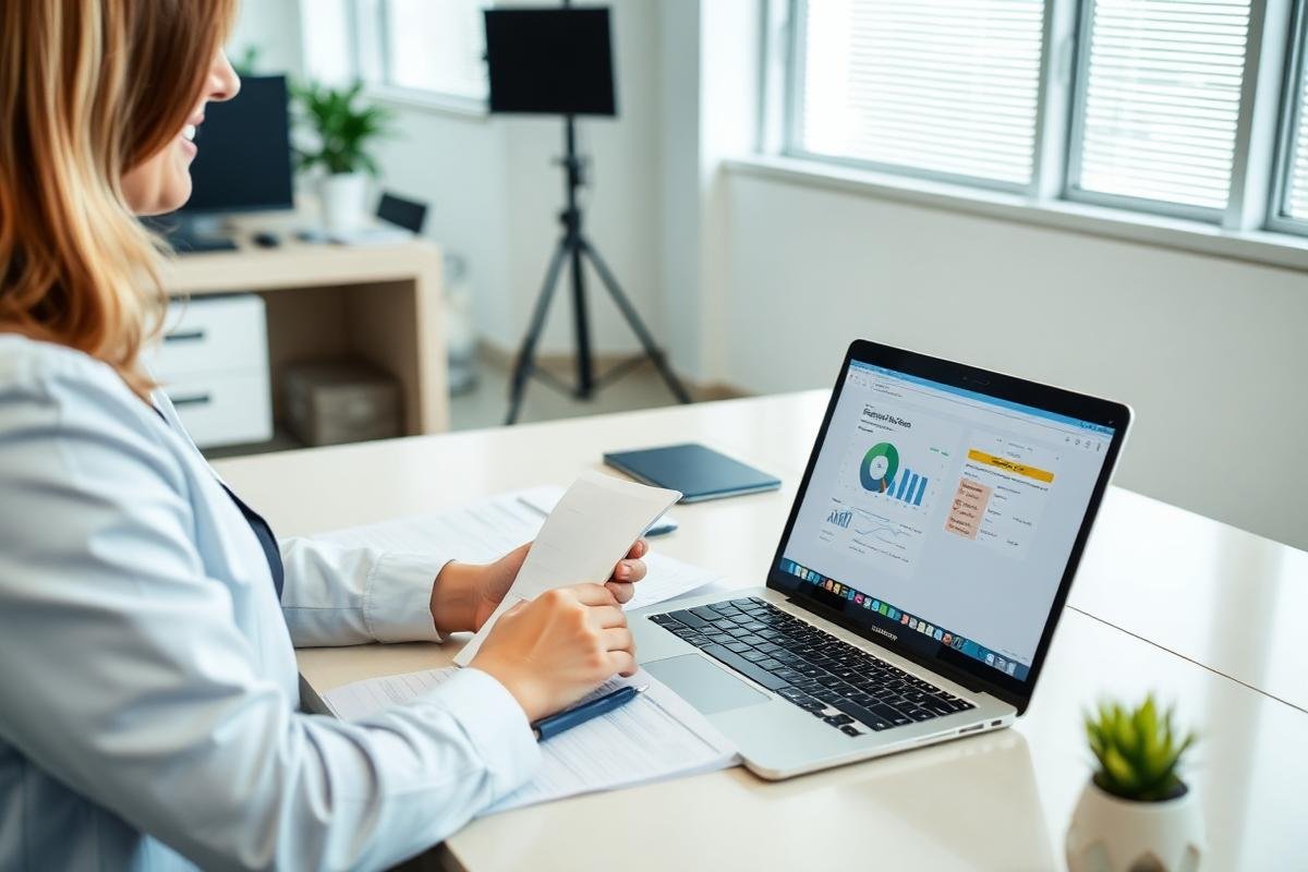 Compliance analyst reviewing carrier safety filings on a laptop